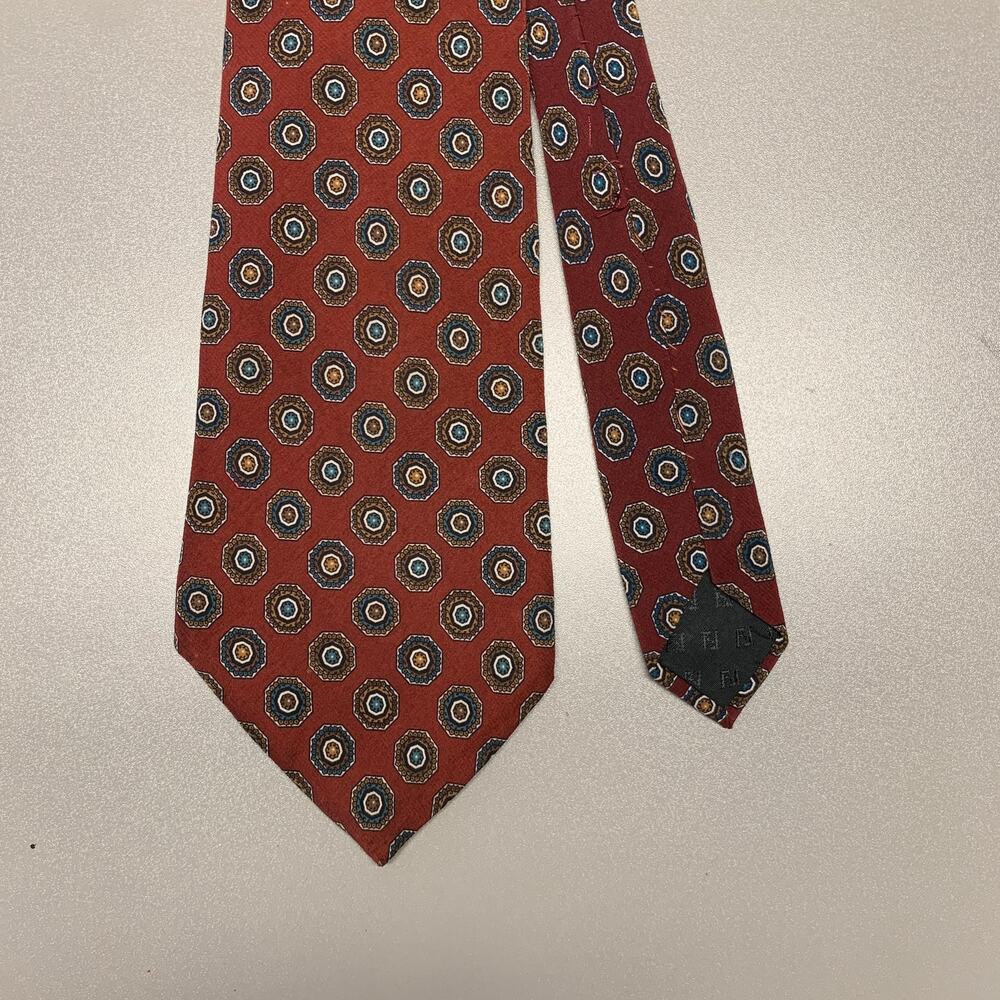 FENDI Rust Teal Polka Dot Silk Tie